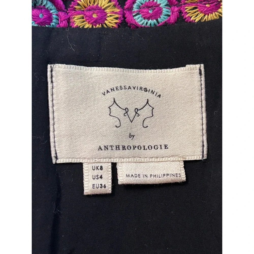 Vanessa Virginia Anthropologie Embroidered Pencil Skirt Black Multi Color US 4